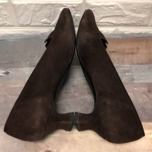 Stuart Weitzman Dark Brown Perforated Suede Low Heel Pumps Buckle women’s 11 - Picture 5 of 9